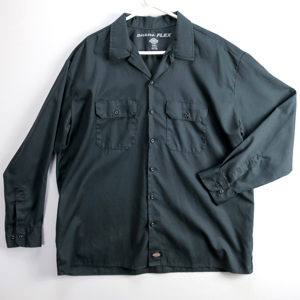 Dickies Flex Gray Work Shirt Men's 2XL Long Sleeve Button Up Uniform